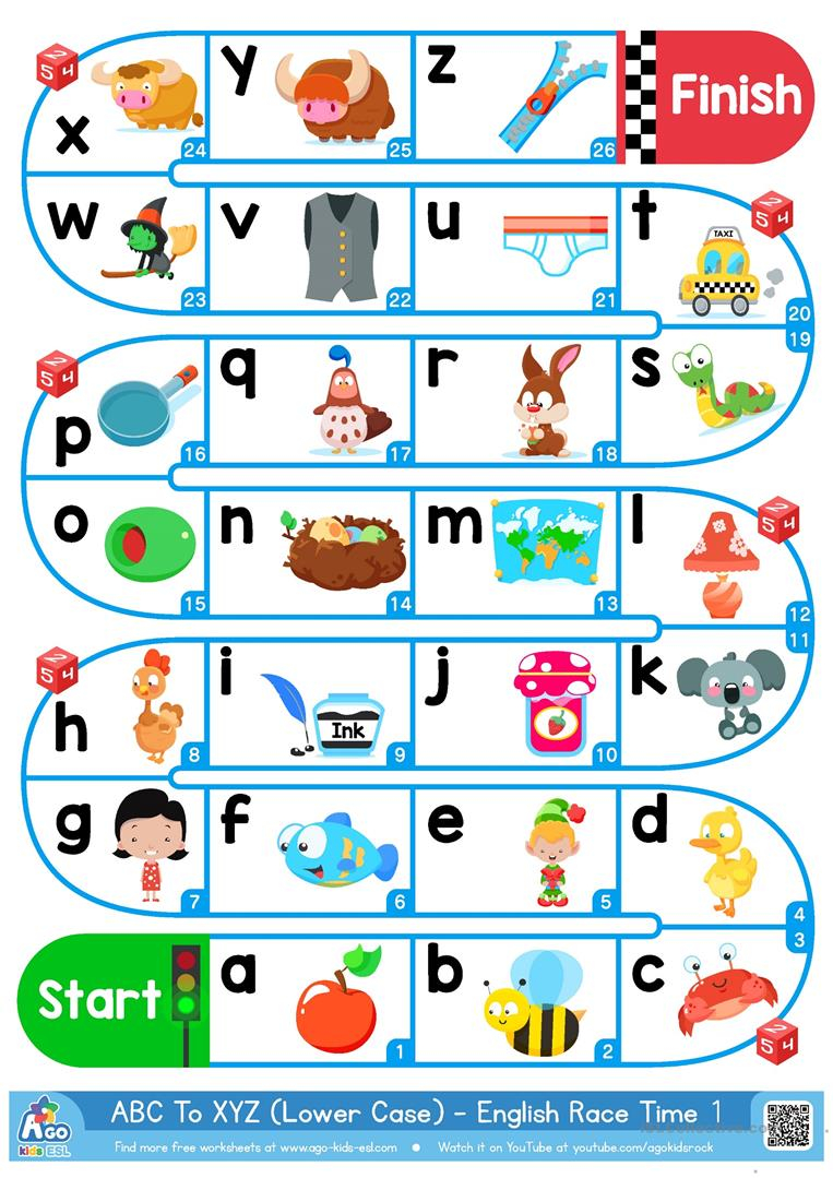 A Z Lower Case Alphabet ESL Board Game Worksheet Free ESL Printable