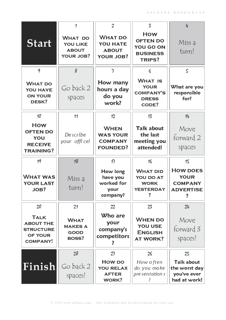 ESL Activities Business English Board Game Eslbase