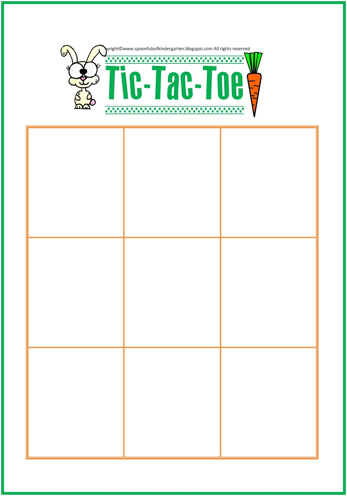 Spoonfuls Of Kindergarten Tic Tac Toe Game Board For Easter Spring 